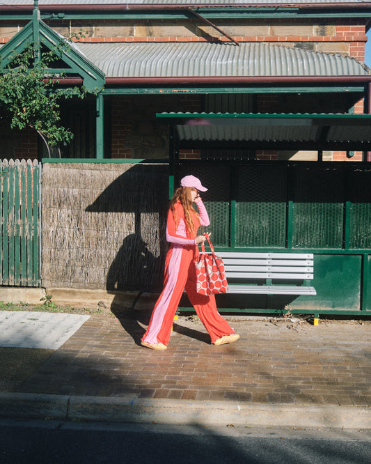SPORTY SPLICE WIDE LEG PANTS CHERRY BUBBLEGUM
