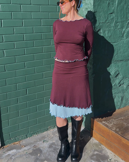 LOLA 2 IN 1 LONG SLEEVE TOP BURGENDY