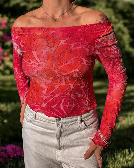 CLASSIC BOAT NECK TOP RED BLOOM