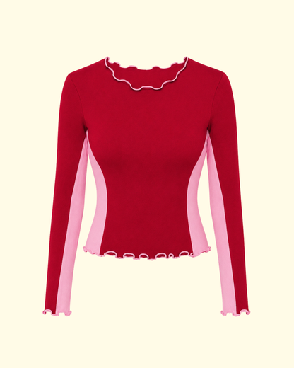 SPORTY SPLICE LONG SLEEVE TOP CHERRY BUBBLEGUM