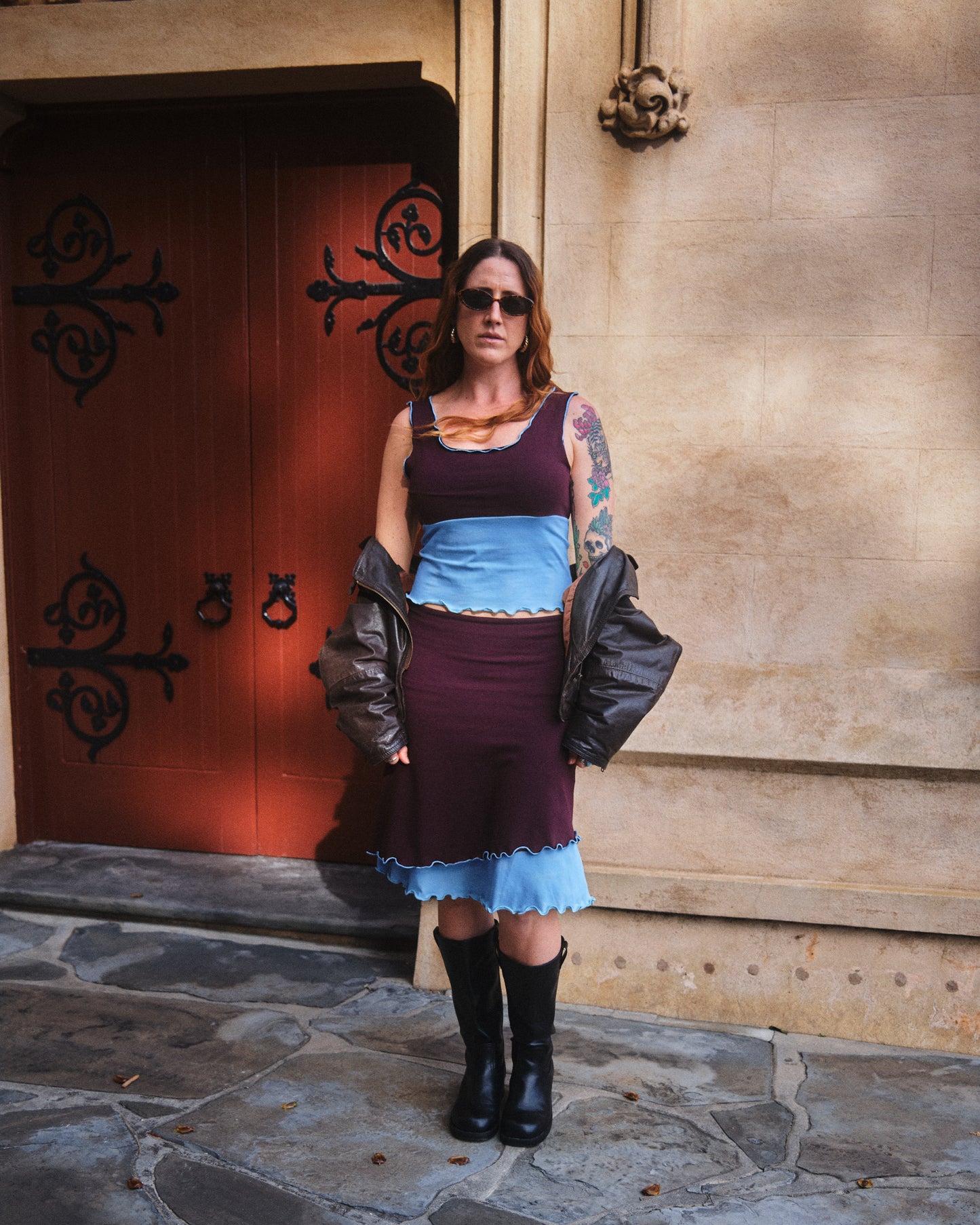 ROSIE MIDI SKIRT BURGENDY SKIES