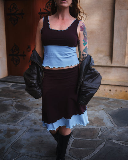 ROSIE MIDI SKIRT BURGENDY SKIES