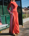 Sporty Splice Wide Leg Pant - Cherry Bubblegum