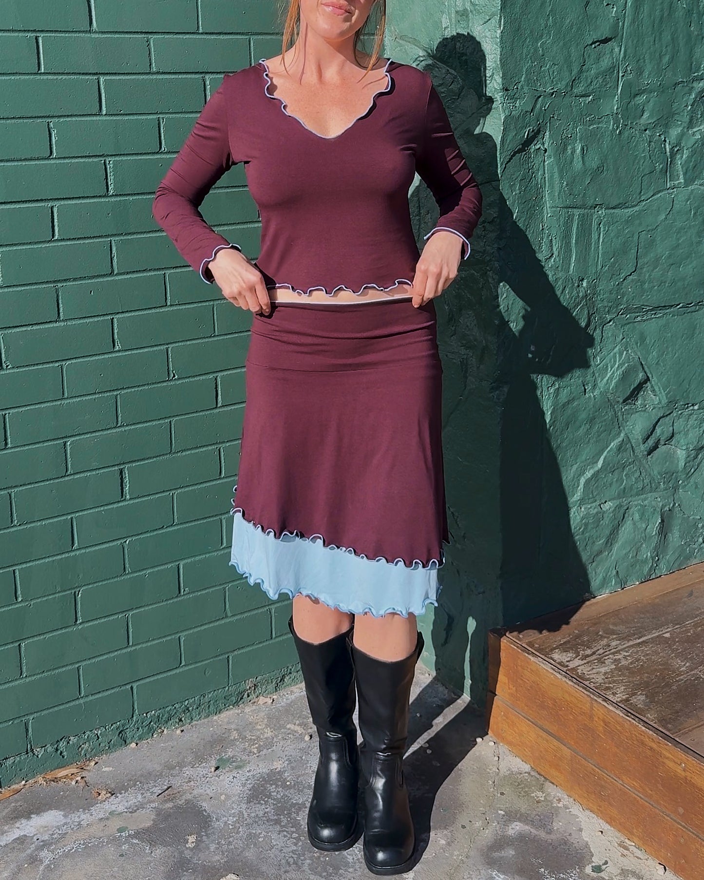 LOLA 2 IN 1 LONG SLEEVE TOP BURGENDY