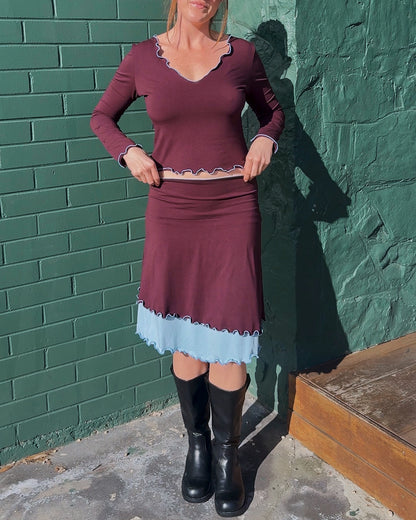 LOLA 2 IN 1 LONG SLEEVE TOP BURGENDY