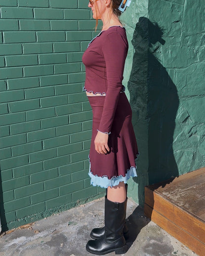 LOLA 2 IN 1 LONG SLEEVE TOP BURGENDY