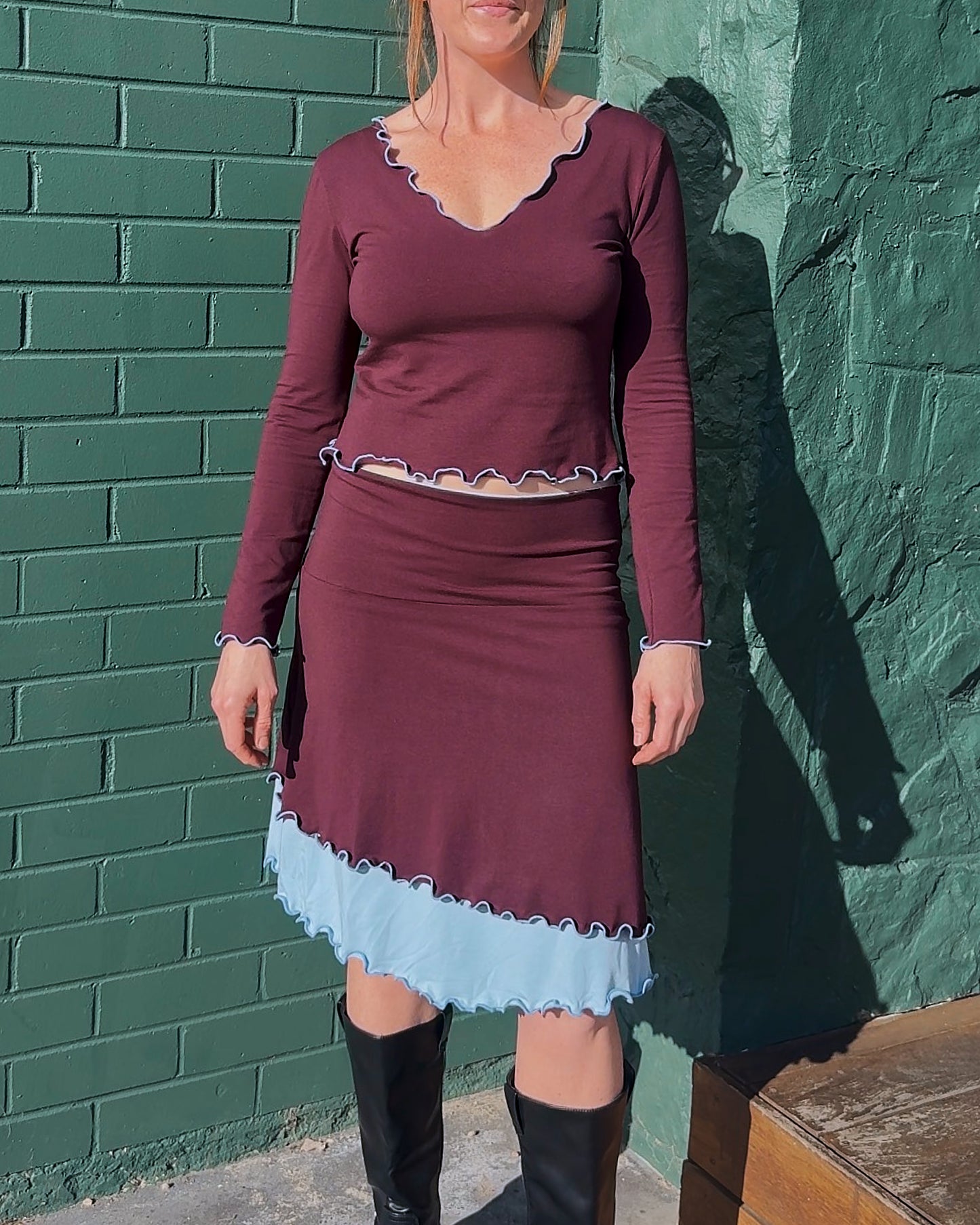 LOLA 2 IN 1 LONG SLEEVE TOP BURGENDY