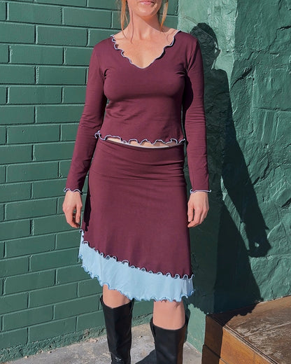 LOLA 2 IN 1 LONG SLEEVE TOP BURGENDY