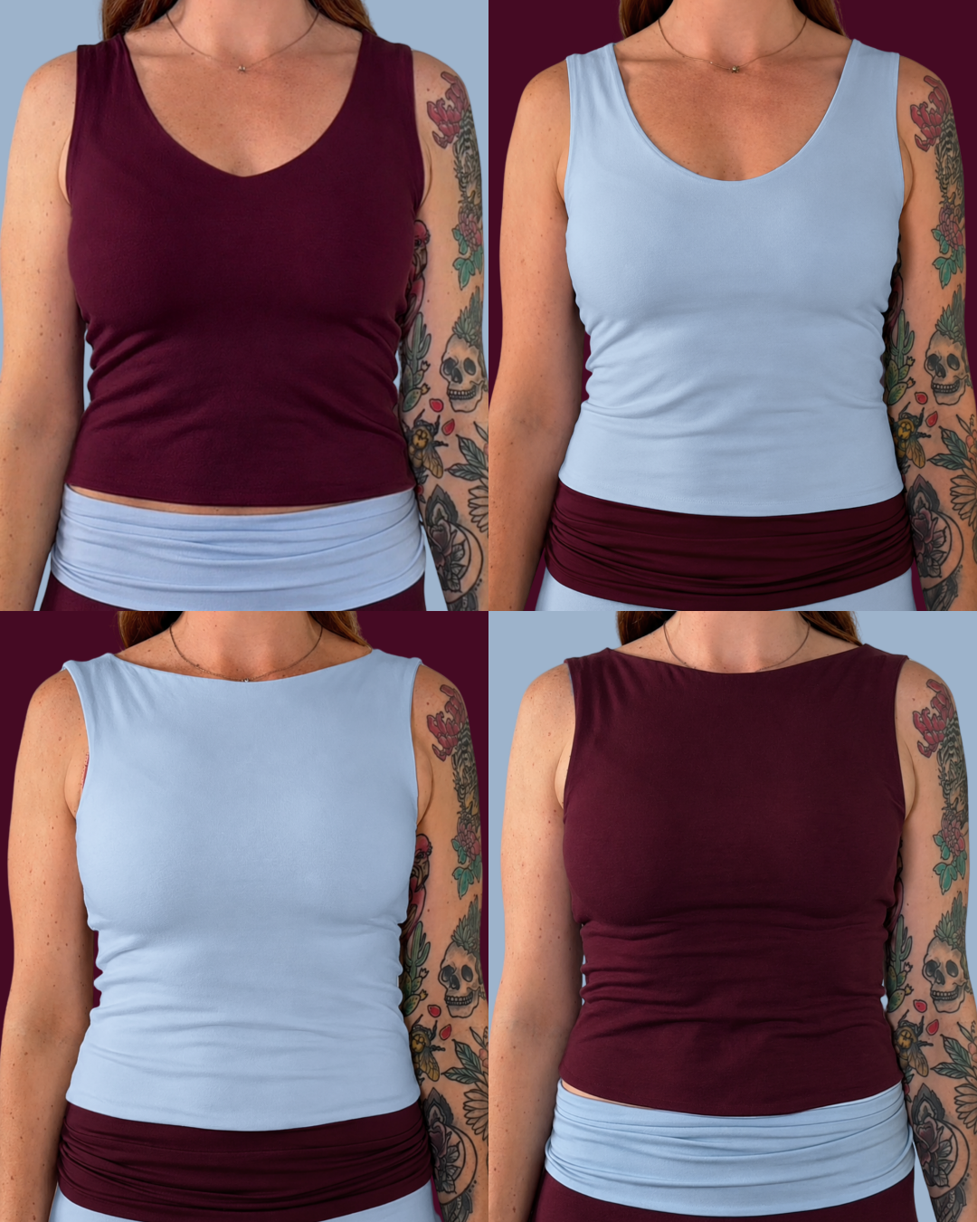 ESSENTIAL 4 IN 1 TANK TOP BURGENDY SKIES